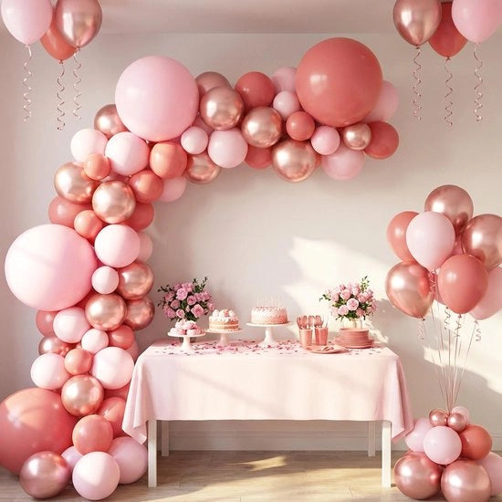 Kit di decorazione per feste con 115 palloncini in stile retro, rosso e oro.