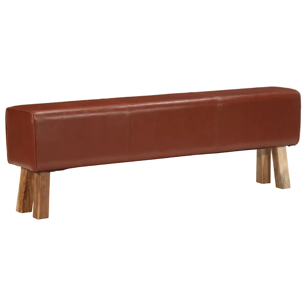 Panca da Palestra 160cm Vera Pelle Marrone e Massello di Acacia CFW7842817