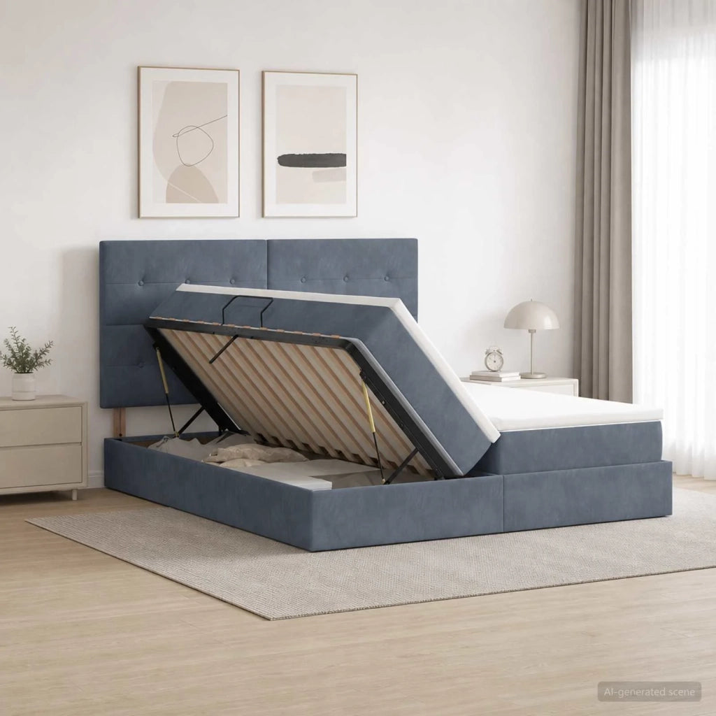 Letto con Contenitore Grigio Scuro 200 x 200 cm Velluto 3459832