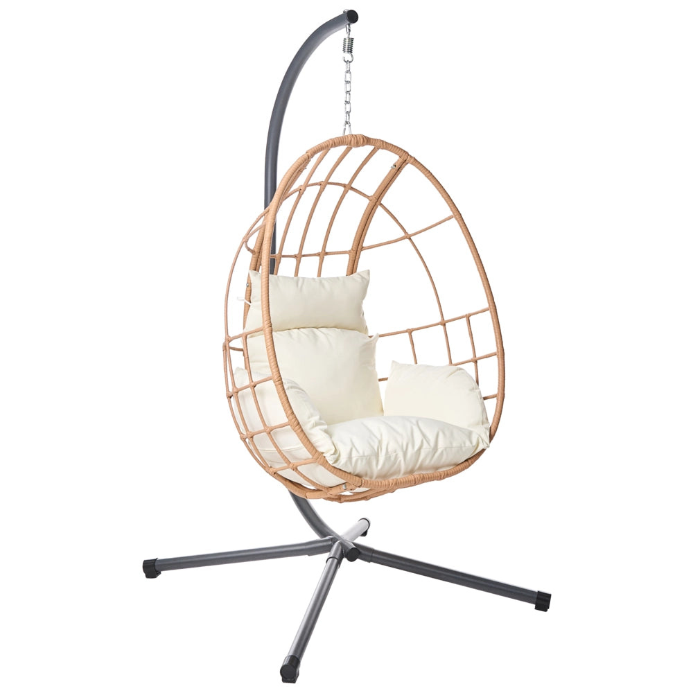 Poltrona a dondolo a uovo in rattan PE naturale con struttura in metallo e morbido cuscino di seduta Stile boho-rustico
