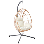 Poltrona a dondolo a uovo in rattan PE naturale con struttura in metallo e morbido cuscino di seduta Stile boho-rustico