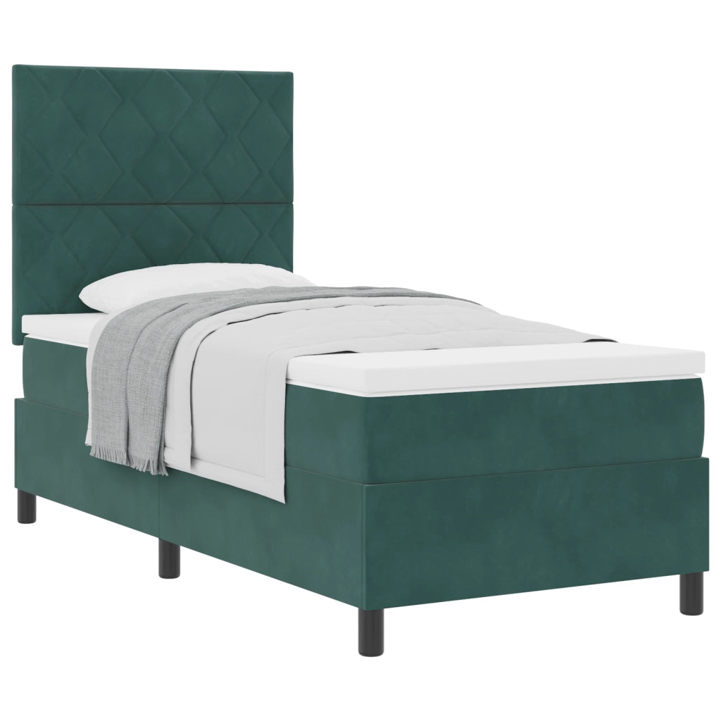 Letto Box Spring con Materasso Verde Scuro Singolo in Velluto
