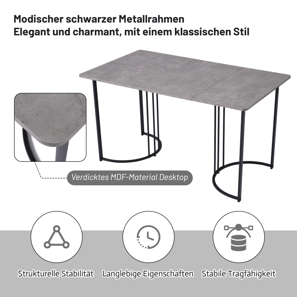 Tavolo da pranzo set con 4 sedie, piano in MDF effetto marmo, struttura in metallo, per cucina, 140 × 80 cm