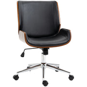 Sedia da Ufficio Vintage Imbottita in Similpelle e Legno ¨C zephmum ¨C Nero e Marrone Scuro 53x60x86-96 cm