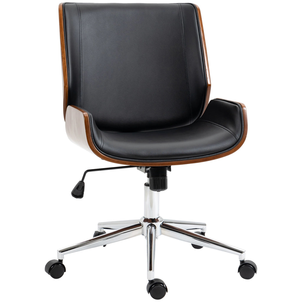 Sedia da Ufficio Vintage Imbottita in Similpelle e Legno ¨C zephmum ¨C Nero e Marrone Scuro 53x60x86-96 cm