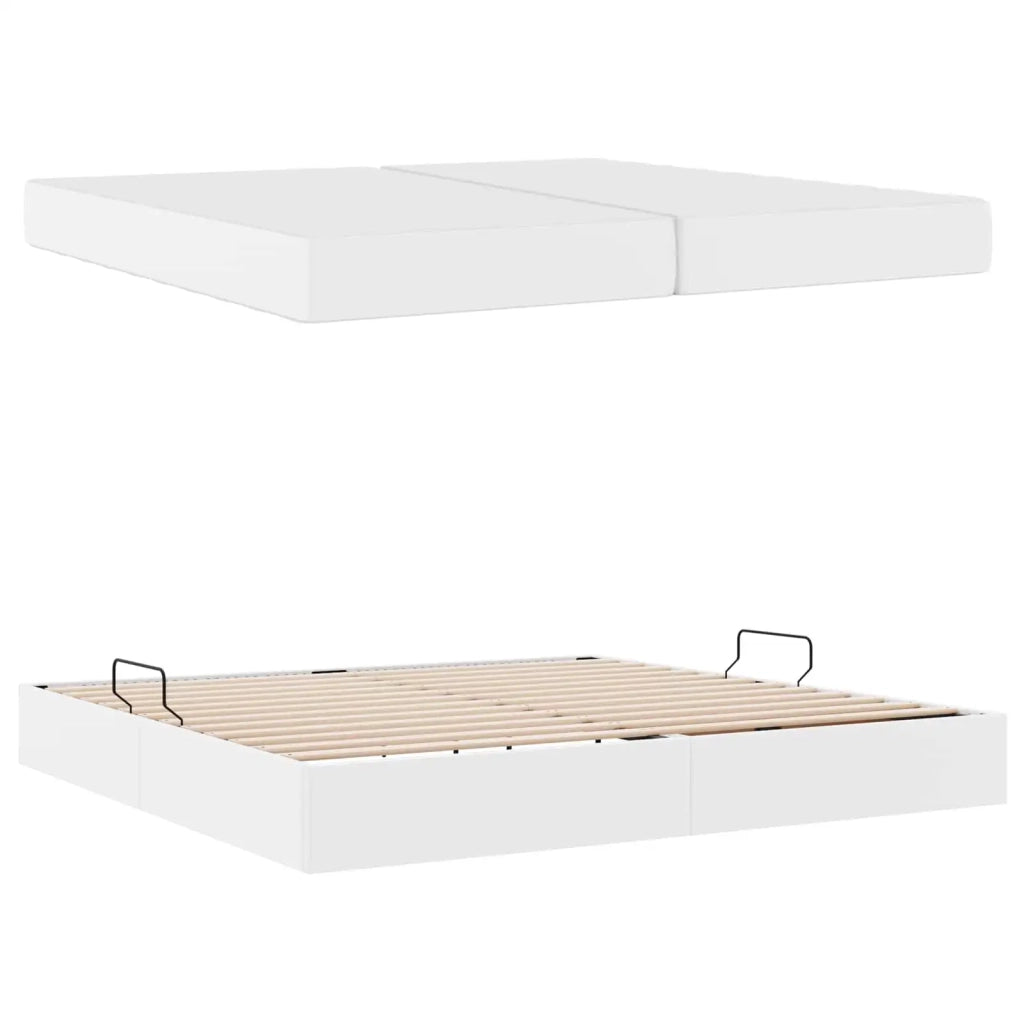 Letto con contenitore e materasso 2 pcs Bianco Pelle