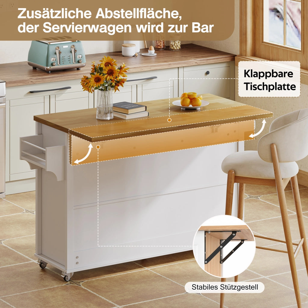 ISOLA Cucina con piano ribaltabile 140x43(70)x90,5 cm MDF Bianco+Naturale