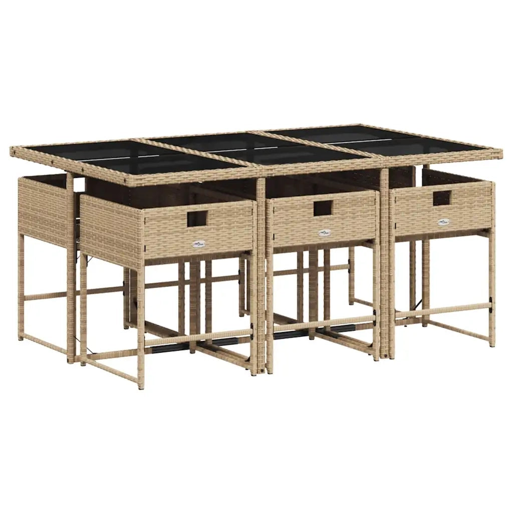 Set da Pranzo da Giardino 7 pz | Set Salotto da Giardino con Cuscini Beige in Polyrattan