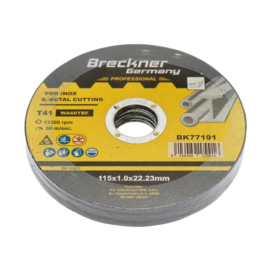 10 Dischi da Taglio T41 115x1.0x22mm Acciaio INOX Ferro Metallo Disco Flessibili per Smerigliatrice Angolare Mola Taglio Breckner Germany