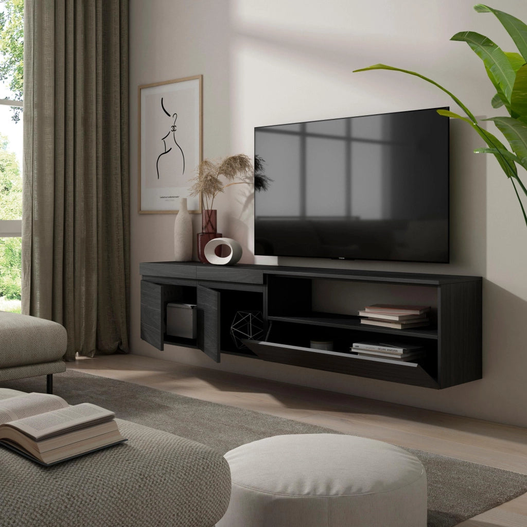 Mobile TV, 200x35x45cm, soggiorno, Per TV fino a 80", da appendere, Nero RF2192