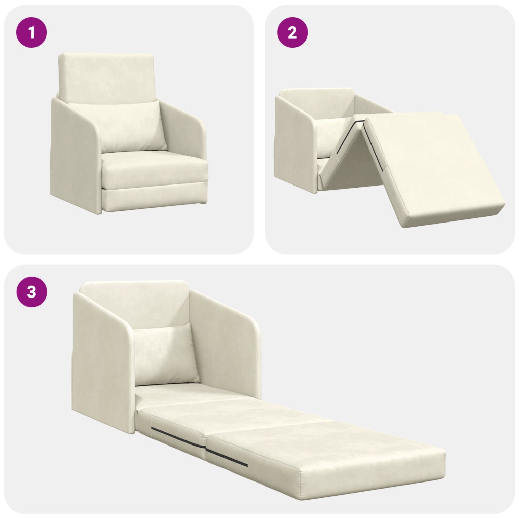 Divano Letto da Pavimento 2-in-1 Panna 65x80x83 cm in Velluto