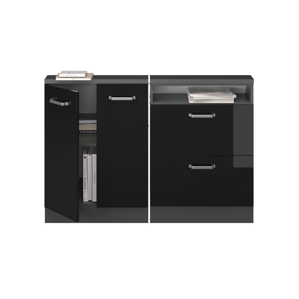 Mobile cucina sottotetto R-Line Nero lucido/Antracite 120 cm Set di 2 Vicco
