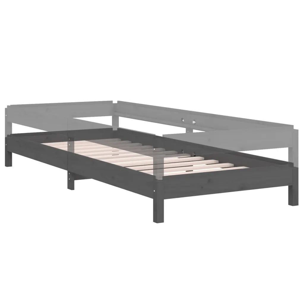 Letto Impilabile Grigio 75x190 cm in Legno Massello di Pino
