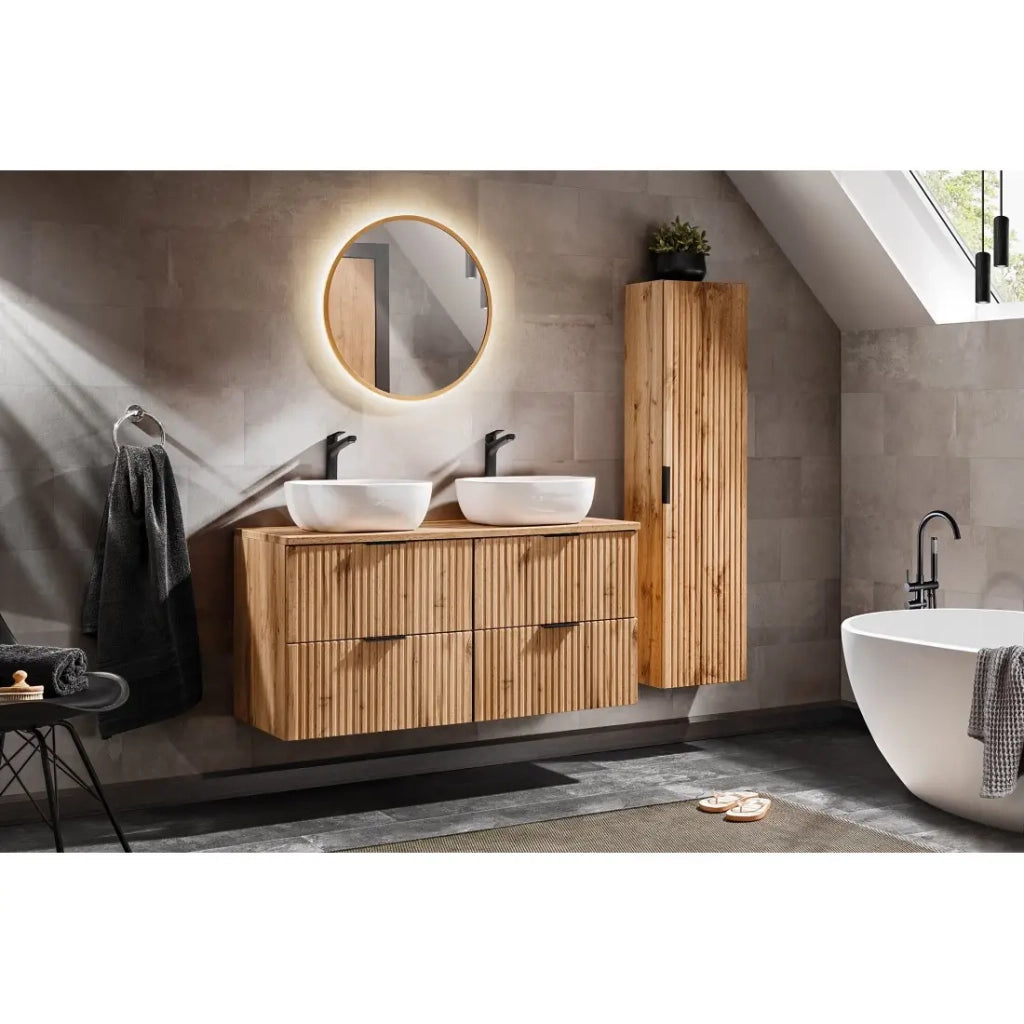 Piano per mobile sottolavabo NOXERA – 120 cm – Colore rovere wotan – Da appoggio