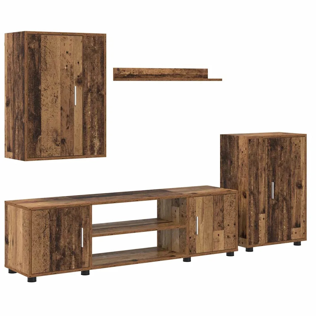 Set mobile TV 4 pz-Set di 4 Credenza per TV Legno vecchio Legno multistrato 899188