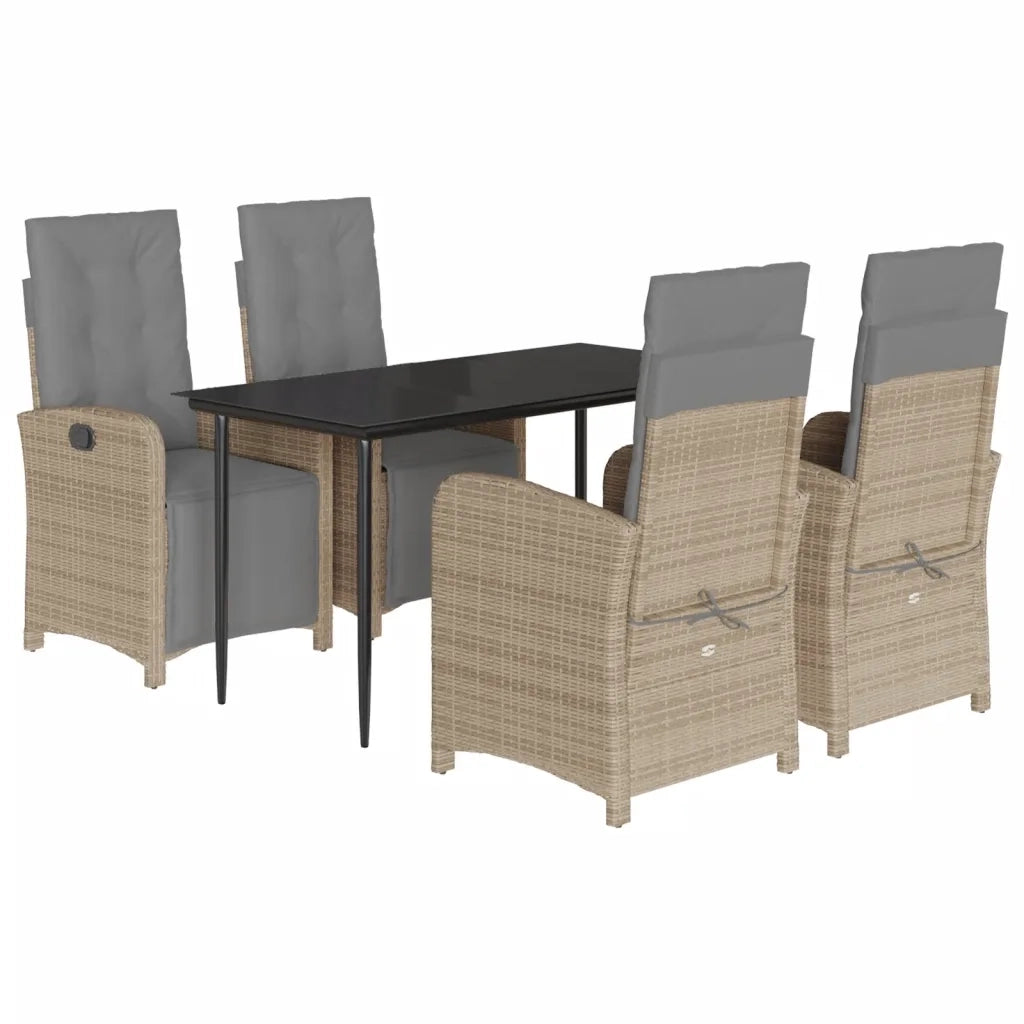 Set da Pranzo da Giardino 5 pz con Cuscini Beige in Polyrattancod mxl 113405