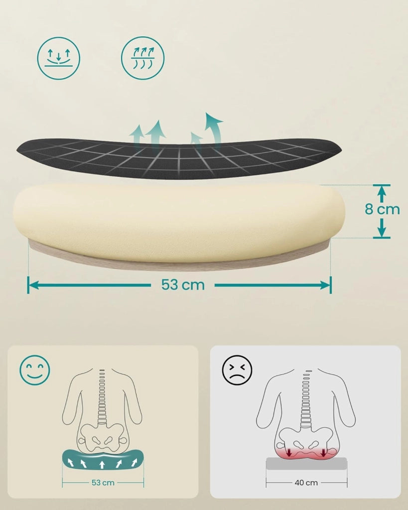 SONGMICS Sedia da Ufficio Girevole, Sedia di Rete da Computer Ergonomica, Supporto Lombare, Oscillante, Seduta 53 cm, Braccioli Pieghevoli, Bianco e Nero OBN37WT