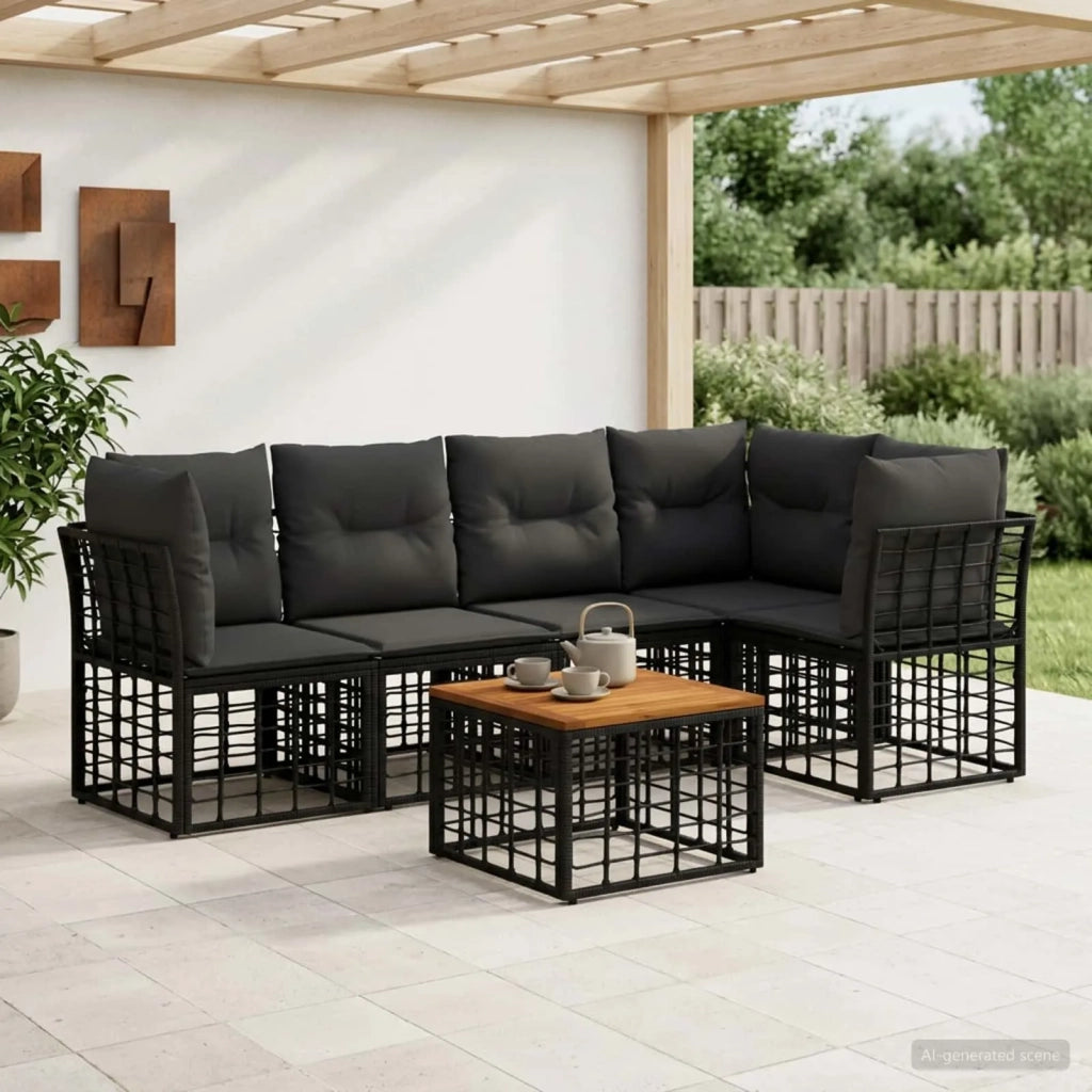 Set di divani da esterno 6 pcs Nero e Grigio scuro Poliestere 3437469