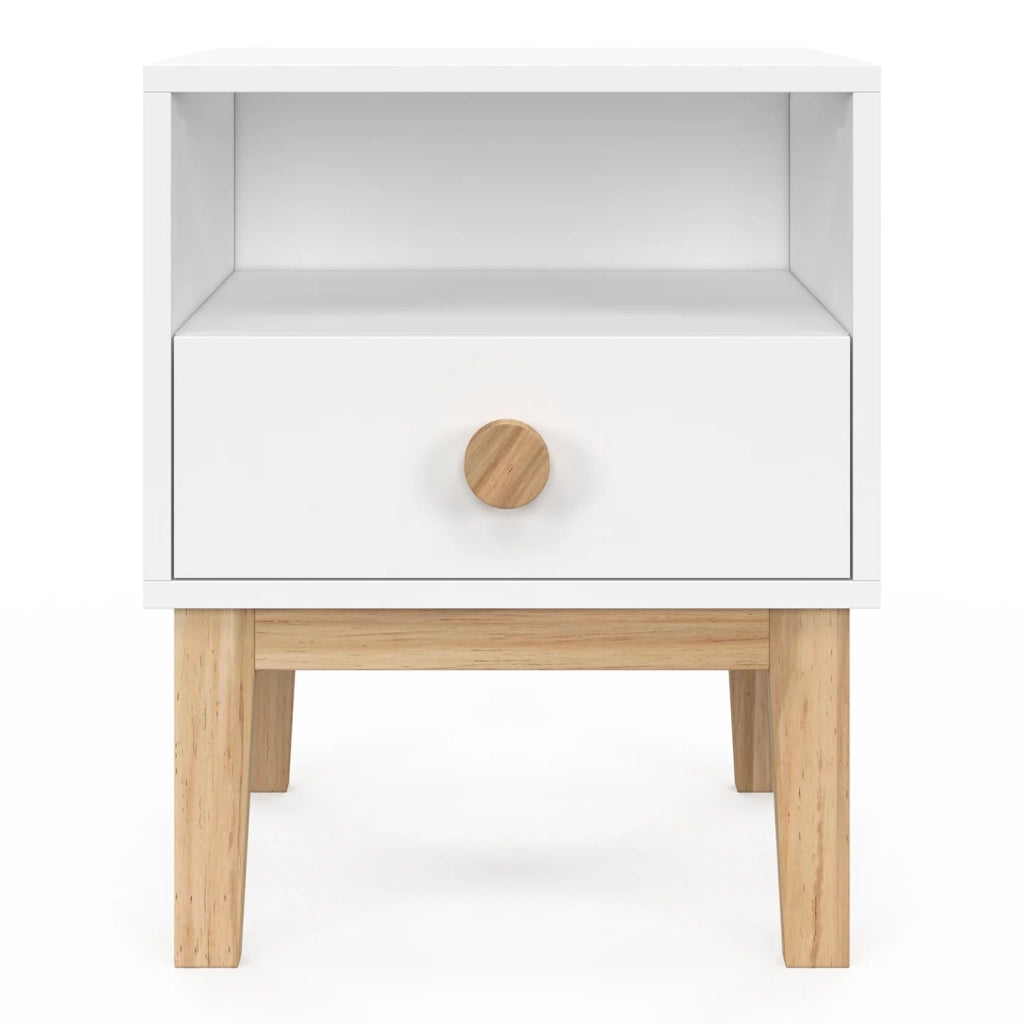 IDMarket - Comodino per bambini JACOB 1 cassetto + 1 nicchia bianco e legno