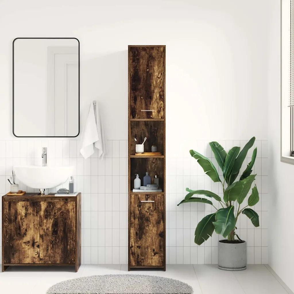 Armadietto Bagno | Armadio da bagno Rovere Fumo 30x30x183,5cm Legno tecnico