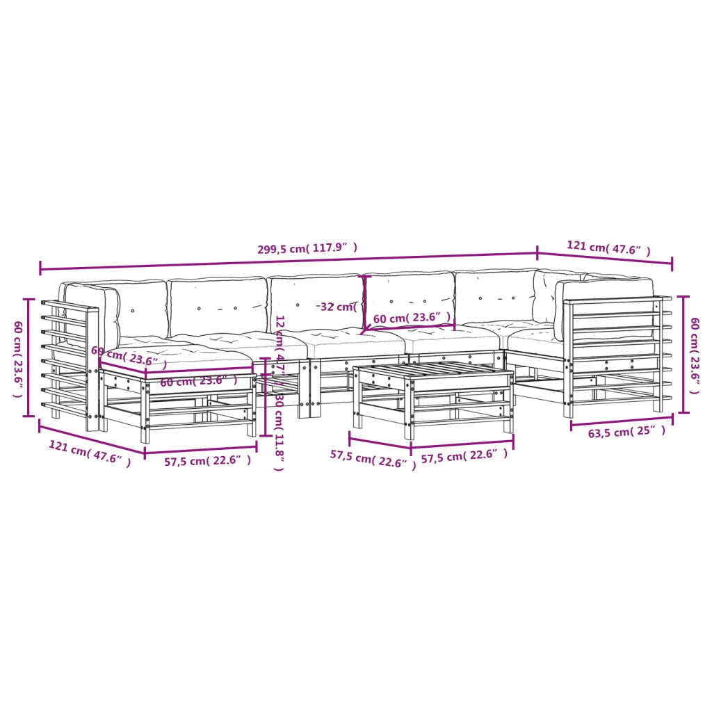 Set Divani da Giardino 8pz con Cuscini Legno Impregnato di Pino