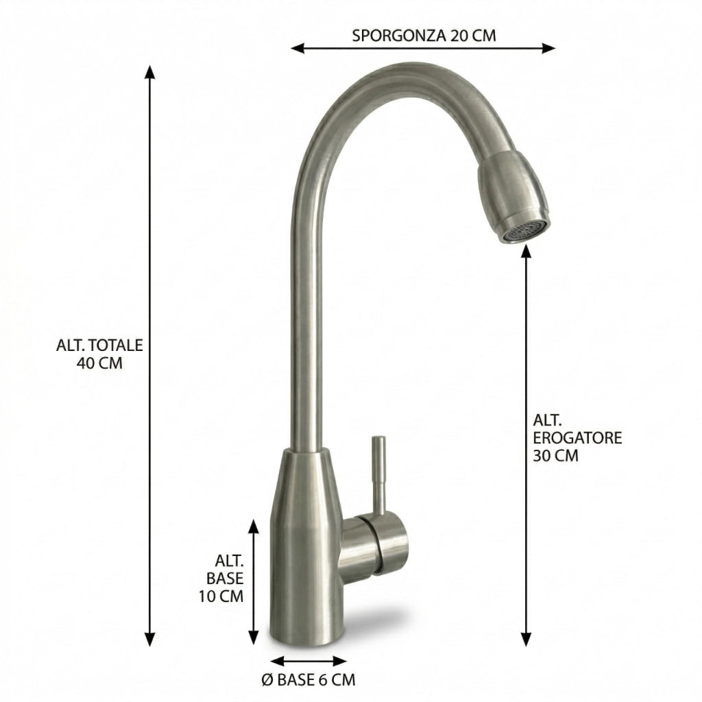 RUBINETTO MISCELATORE CUCINA MONOCOMANDO CROMATO COLLO ALTO GIREVOLE ACQUA 8066