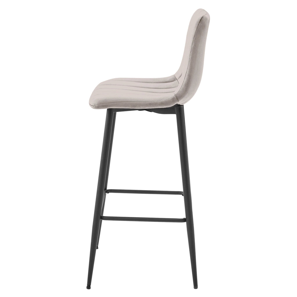 Sgabello da bar VALORA POZZA - Velluto beige scuro con gambe nere x 3