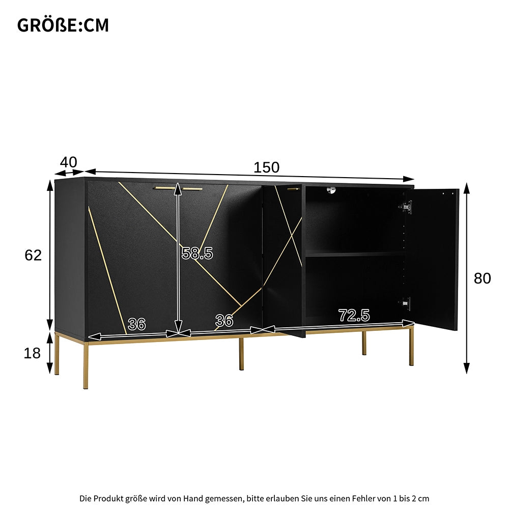 Buffet TV - Xylo - 4porte nero/oro metallo 150x40x80cm