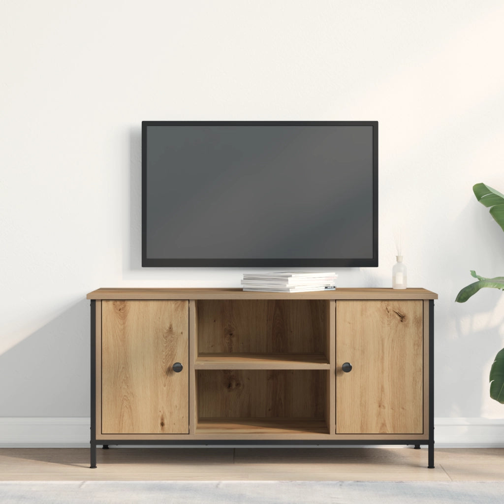 Mobile TV  in Rovere Artigianale 100x40x50 cm in Legno ingegnerizzato e Acciaio