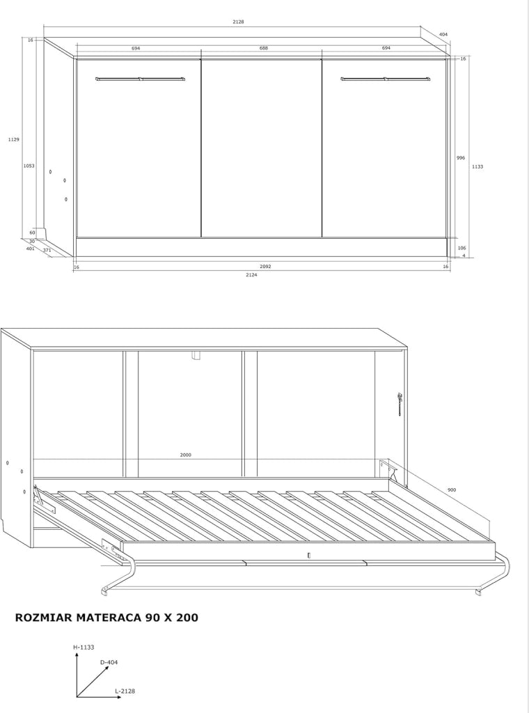 Mobile con Letto Pieghevole Integrato Roger cm 212x40x113h rovere blu