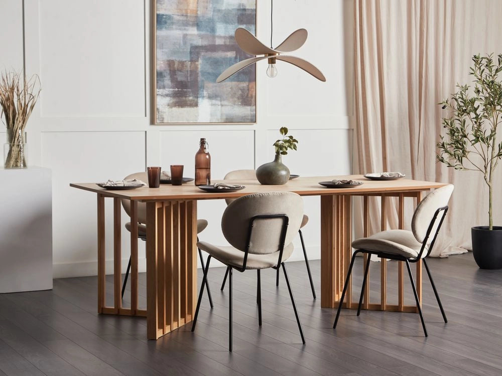 Tavolo da pranzo in legno di frassino chiaro MDF 200 x 100 cm Piano impiallacciato in frassino Design moderno Base a canale
