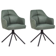 Set di 2 sedie girevoli da pranzo Tessuto verde con braccioli Schienale trapuntato Gambe in metallo nero Retro Transitional