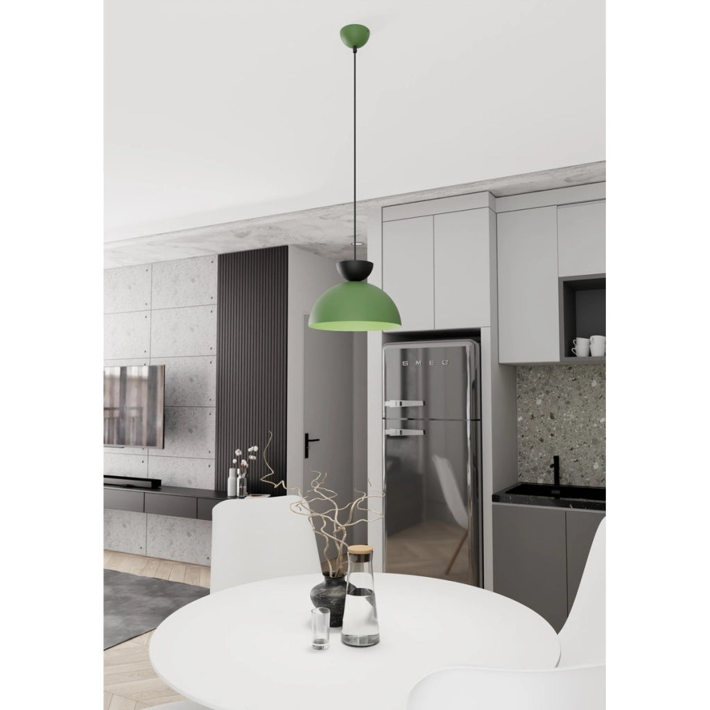 Lampada a sospensione Lunaro verde con dettagli neri