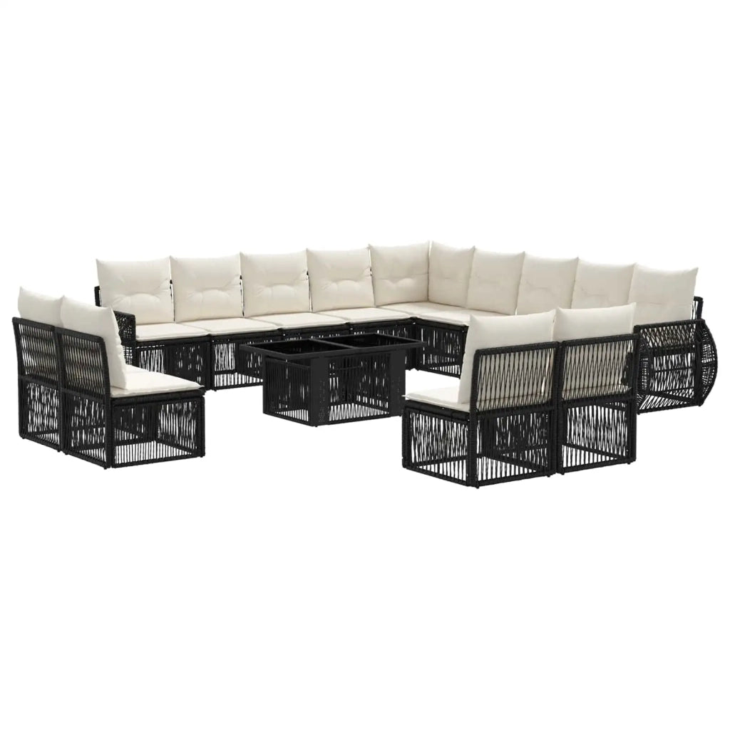 Set Divano da Giardino 14 pz Nero e Bianco Crema polyrattan 3437020