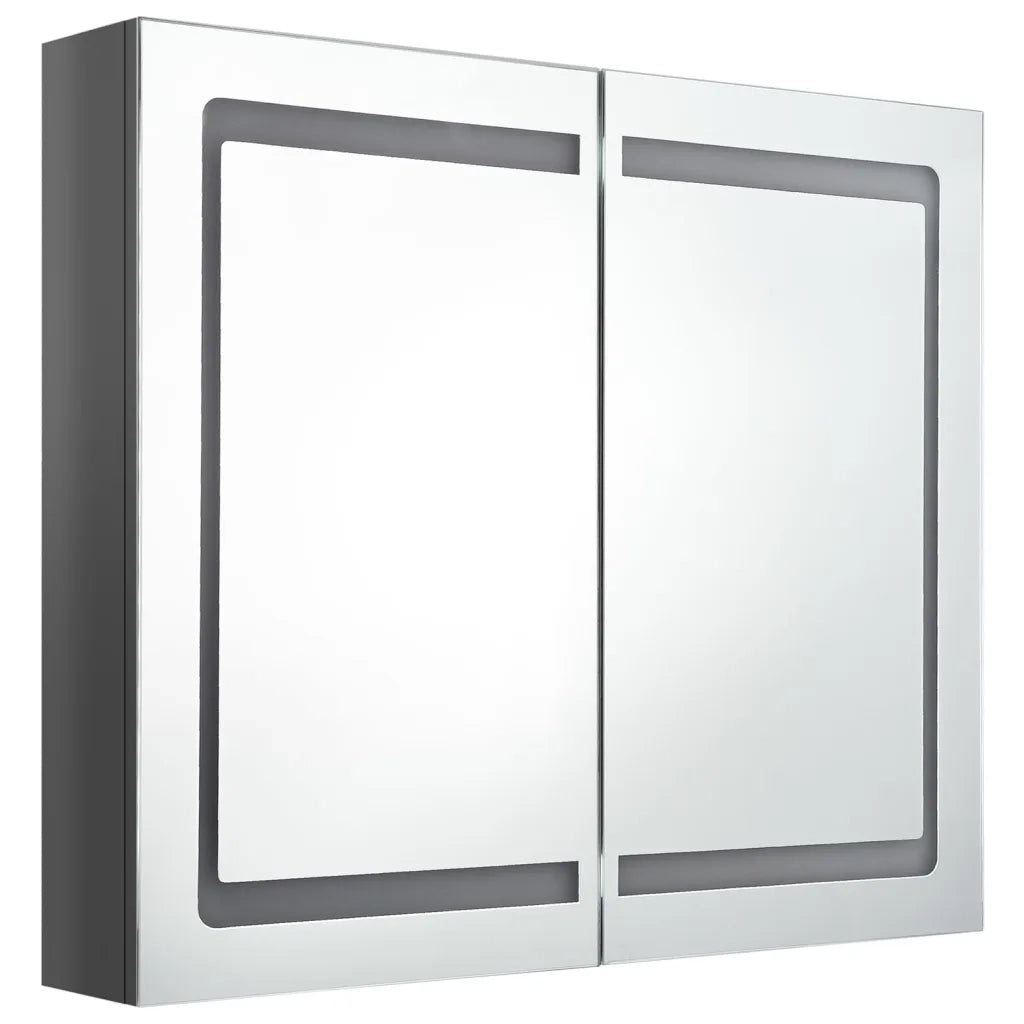 Armadietto Bagno con Specchio e LED-Mobile bagno con specchio Grigio Lucido 80x12x68 cm