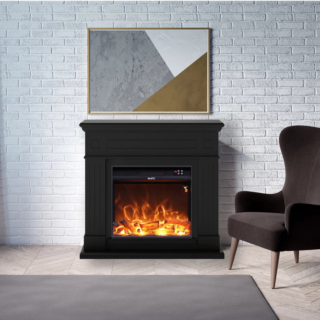 Camino Elettrico da Pavimento 110x95x25 cm Effetto Fiamma 1500W Sined Pienza Nero