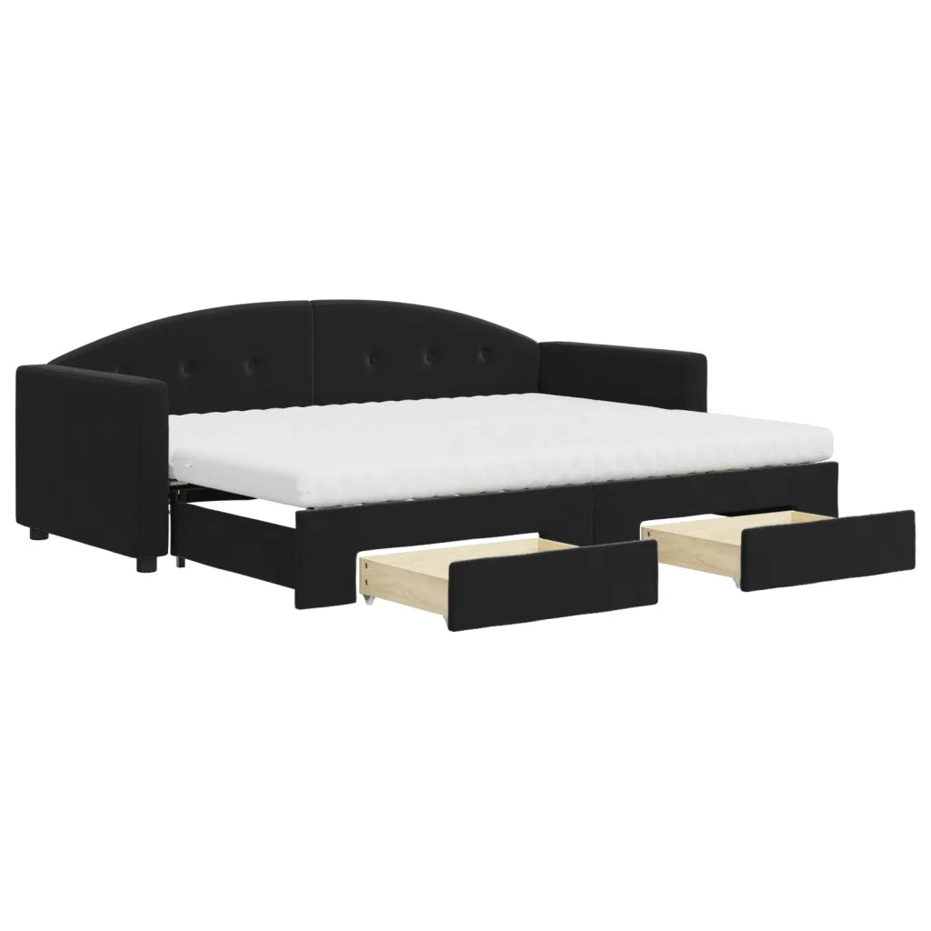 Divano Letto Estraibile con Cassetti Nero 80x200 cm in Velluto