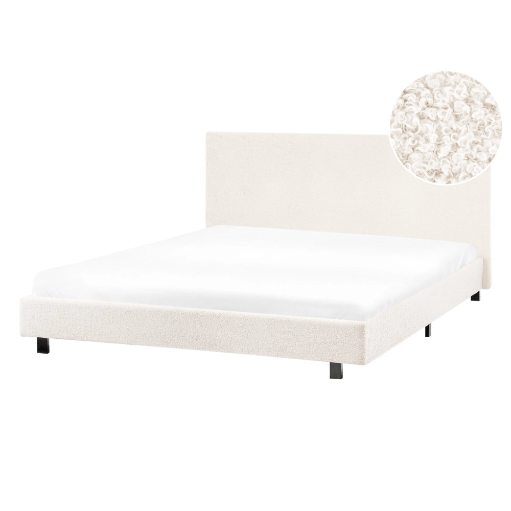 Letto matrimoniale imbottito bouclé 140 x 200 cm con rete e testata bianco sporco