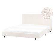 Letto matrimoniale imbottito bouclé 140 x 200 cm con rete e testata bianco sporco