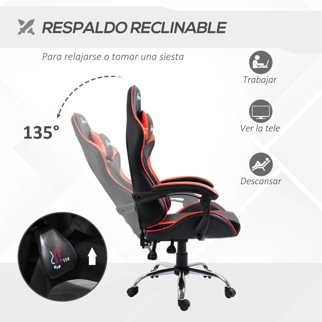 Sedia da Gaming Racing Girevole Regolabile in Altezza ¨C zephmum ¨C Rosso 63x67x122-130 cm
