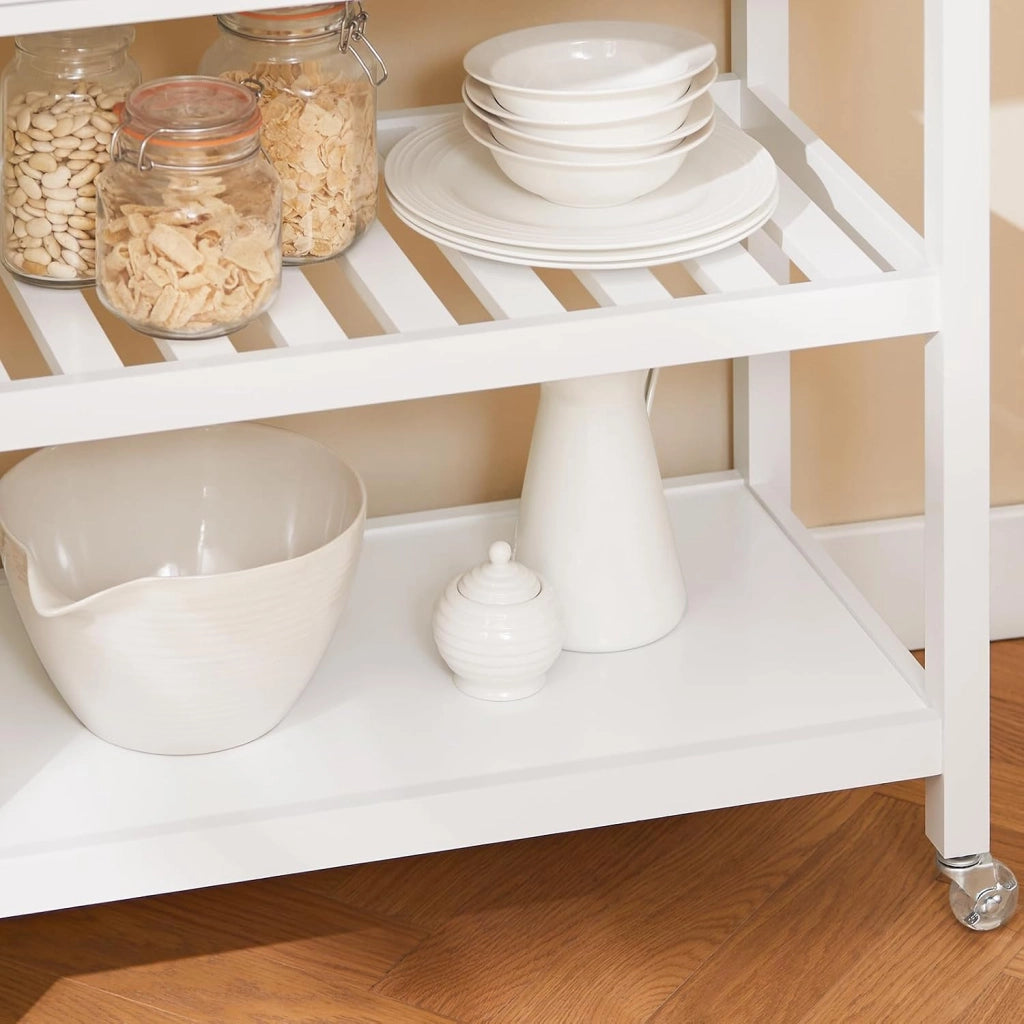Carrello Cucina con Ruote Isola Cucina Salvaspazio Bianca con Piano in Acciaio Inox Mobiletto Cucina con Cassetti Mobile Cucina per Dispensa, Ingresso o Giardino 81x90x45cm FKW47-II-W