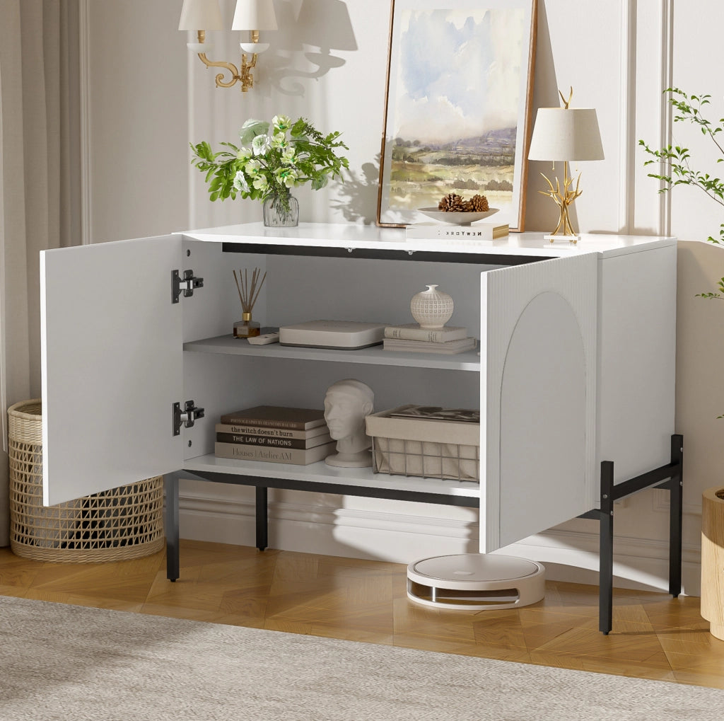 Credenza bianca 100x40x75 cm con 2 ante e gambe in metallo