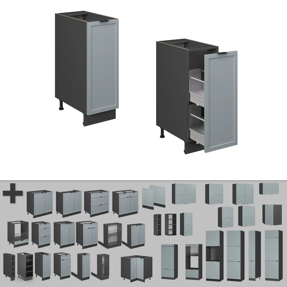 Vicco Armadio cucina dispensa alto Blu-grigio chiaro 30 cm , PL Rovere
