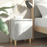 Comodino con Gambe in Legno Massello Grigio Cemento 40x30x50 cm 805823