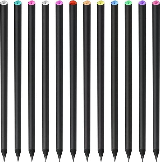 Set di 12 Grafite per Bambini con Punta Diamantata, Nero, per Scrittura e Disegno