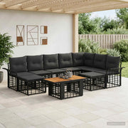 Set Divano da Giardino 10 pz Nero e Grigio scuro polyrattan 3438037