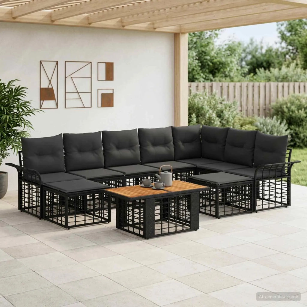 Set Divano da Giardino 10 pz Nero e Grigio scuro polyrattan 3438037