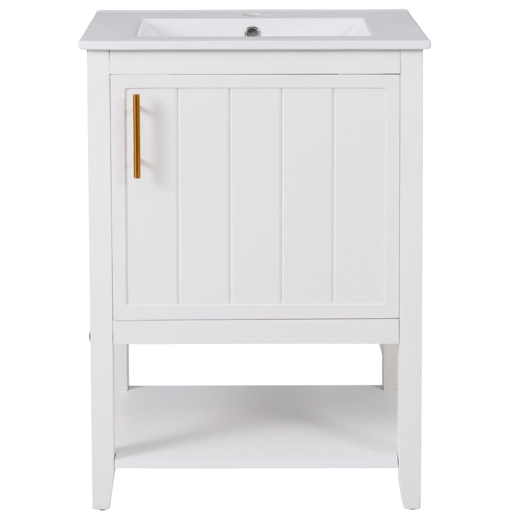 Mobile bagno con lavabo in ceramica; 61x47x87 cm; bianco; con ripiani interni