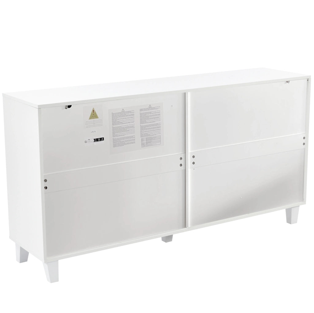 Credenza 160x40x84 cm con 4 ante; superficie specchiata; MDF bianco
