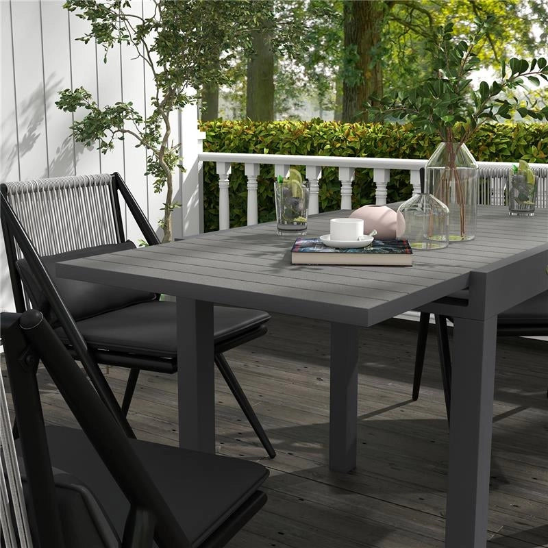TAVOLO DA GIARDINO ALLUNGABILE PER 4-6 PERSONE CON PIANO A DOGHE, IN ALLUMINIO, 81/162X80X75 CM, GRIGIO